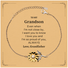 Grandson Gifts from Grandfather, Graduation Birhday Grandson Sunflower Bracelet Long Distance Relationship Gifts for Grandson Even when I'm not close by, I want you to know I love you. Love, Grandfather