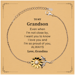 Grandson Gifts from Grandma, Graduation Birhday Grandson Sunflower Bracelet Long Distance Relationship Gifts for Grandson Even when I'm not close by, I want you to know I love you. Love, Grandma