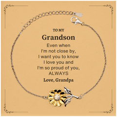 Grandson Gifts from Grandpa, Graduation Birhday Grandson Sunflower Bracelet Long Distance Relationship Gifts for Grandson Even when I'm not close by, I want you to know I love you. Love, Grandpa