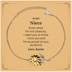 Niece Gifts from Auntie, Graduation Birhday Niece Sunflower Bracelet Long Distance Relationship Gifts for Niece Even when I'm not close by, I want you to know I love you. Love, Auntie