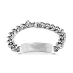 Grandson Gifts from Grandma, Graduation Birhday Grandson Cuban Chain Stainless Steel Bracelet Long Distance Relationship Gifts for Grandson Even when I'm not close by, I want you to know I love you. Love, Grandma