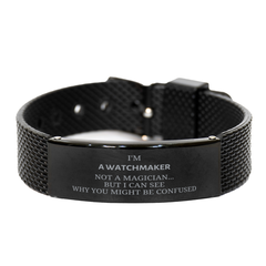 Badass Watchmaker Gifts, I'm Watchmaker not a magician, Sarcastic Black Shark Mesh Bracelet for Watchmaker Birthday Christmas for  Men, Women, Friends, Coworkers