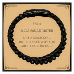 Badass Claims Adjuster Gifts, I'm Claims Adjuster not a magician, Sarcastic Stone Leather Bracelets for Claims Adjuster Birthday Christmas for  Men, Women, Friends, Coworkers