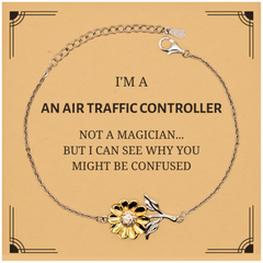 Badass Air Traffic Controller Gifts, I'm Air Traffic Controller not a magician, Sarcastic Sunflower Bracelet for Air Traffic Controller Birthday Christmas for  Men, Women, Friends, Coworkers