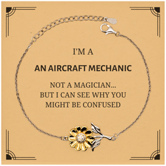 Badass Aircraft Mechanic Gifts, I'm Aircraft Mechanic not a magician, Sarcastic Sunflower Bracelet for Aircraft Mechanic Birthday Christmas for  Men, Women, Friends, Coworkers