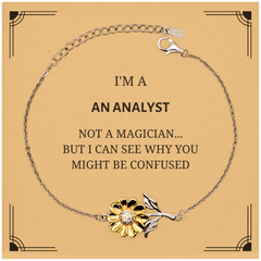 Badass Analyst Gifts, I'm Analyst not a magician, Sarcastic Sunflower Bracelet for Analyst Birthday Christmas for  Men, Women, Friends, Coworkers