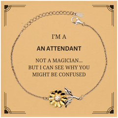 Badass Attendant Gifts, I'm Attendant not a magician, Sarcastic Sunflower Bracelet for Attendant Birthday Christmas for  Men, Women, Friends, Coworkers