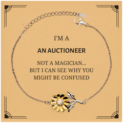 Badass Auctioneer Gifts, I'm Auctioneer not a magician, Sarcastic Sunflower Bracelet for Auctioneer Birthday Christmas for  Men, Women, Friends, Coworkers