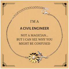 Badass Civil Engineer Gifts, I'm Civil Engineer not a magician, Sarcastic Sunflower Bracelet for Civil Engineer Birthday Christmas for  Men, Women, Friends, Coworkers