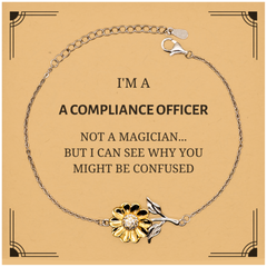 Badass Compliance Officer Gifts, I'm Compliance Officer not a magician, Sarcastic Sunflower Bracelet for Compliance Officer Birthday Christmas for  Men, Women, Friends, Coworkers