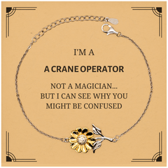 Badass Crane Operator Gifts, I'm Crane Operator not a magician, Sarcastic Sunflower Bracelet for Crane Operator Birthday Christmas for  Men, Women, Friends, Coworkers