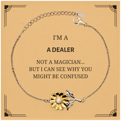 Badass Dealer Gifts, I'm Dealer not a magician, Sarcastic Sunflower Bracelet for Dealer Birthday Christmas for  Men, Women, Friends, Coworkers