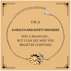 Badass Health and Safety Engineer Gifts, I'm Health and Safety Engineer not a magician, Sarcastic Sunflower Bracelet for Health and Safety Engineer Birthday Christmas for  Men, Women, Friends, Coworkers
