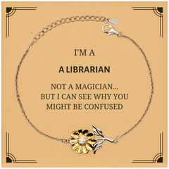 Badass Librarian Gifts, I'm Librarian not a magician, Sarcastic Sunflower Bracelet for Librarian Birthday Christmas for  Men, Women, Friends, Coworkers