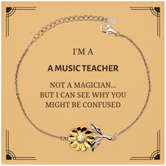 Badass Music Teacher Gifts, I'm Music Teacher not a magician, Sarcastic Sunflower Bracelet for Music Teacher Birthday Christmas for  Men, Women, Friends, Coworkers