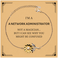 Badass Network Administrator Gifts, I'm Network Administrator not a magician, Sarcastic Sunflower Bracelet for Network Administrator Birthday Christmas for  Men, Women, Friends, Coworkers