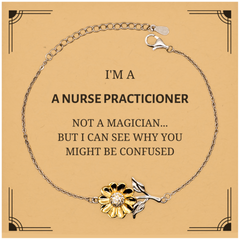 Badass Nurse Practicioner Gifts, I'm Nurse Practicioner not a magician, Sarcastic Sunflower Bracelet for Nurse Practicioner Birthday Christmas for  Men, Women, Friends, Coworkers