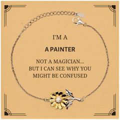 Badass Painter Gifts, I'm Painter not a magician, Sarcastic Sunflower Bracelet for Painter Birthday Christmas for  Men, Women, Friends, Coworkers
