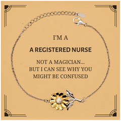 Badass Registered Nurse Gifts, I'm Registered Nurse not a magician, Sarcastic Sunflower Bracelet for Registered Nurse Birthday Christmas for  Men, Women, Friends, Coworkers