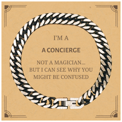 Badass Concierge Gifts, I'm Concierge not a magician, Sarcastic Cuban Link Chain Bracelet for Concierge Birthday Christmas for  Men, Women, Friends, Coworkers