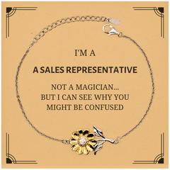 Badass Sales Representative Gifts, I'm Sales Representative not a magician, Sarcastic Sunflower Bracelet for Sales Representative Birthday Christmas for  Men, Women, Friends, Coworkers