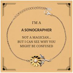 Badass Sonographer Gifts, I'm Sonographer not a magician, Sarcastic Sunflower Bracelet for Sonographer Birthday Christmas for  Men, Women, Friends, Coworkers