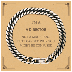 Badass Director Gifts, I'm Director not a magician, Sarcastic Cuban Link Chain Bracelet for Director Birthday Christmas for  Men, Women, Friends, Coworkers