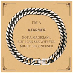 Badass Farmer Gifts, I'm Farmer not a magician, Sarcastic Cuban Link Chain Bracelet for Farmer Birthday Christmas for  Men, Women, Friends, Coworkers
