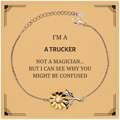 Badass Trucker Gifts, I'm Trucker not a magician, Sarcastic Sunflower Bracelet for Trucker Birthday Christmas for  Men, Women, Friends, Coworkers
