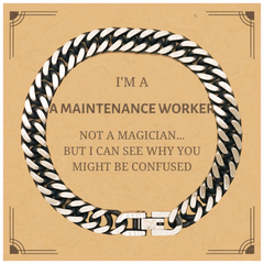 Badass Maintenance Worker Gifts, I'm Maintenance Worker not a magician, Sarcastic Cuban Link Chain Bracelet for Maintenance Worker Birthday Christmas for  Men, Women, Friends, Coworkers