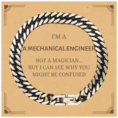 Badass Mechanical Engineer Gifts, I'm Mechanical Engineer not a magician, Sarcastic Cuban Link Chain Bracelet for Mechanical Engineer Birthday Christmas for  Men, Women, Friends, Coworkers
