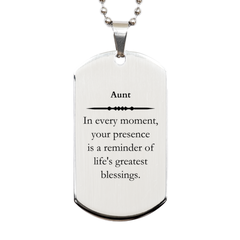 Aunt Thank You Gifts, Your presence is a reminder of life's greatest, Appreciation Blessing Birthday Silver Dog Tag for Aunt