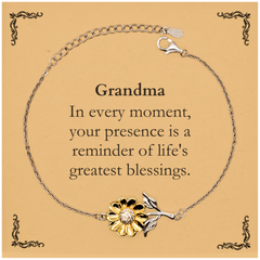 Grandma Thank You Gifts, Your presence is a reminder of life's greatest, Appreciation Blessing Birthday Sunflower Bracelet for Grandma