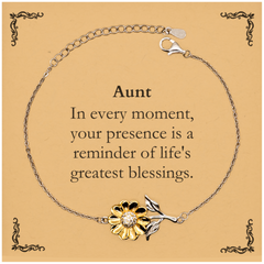 Aunt Thank You Gifts, Your presence is a reminder of life's greatest, Appreciation Blessing Birthday Sunflower Bracelet for Aunt