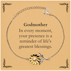 Godmother Thank You Gifts, Your presence is a reminder of life's greatest, Appreciation Blessing Birthday Sunflower Bracelet for Godmother