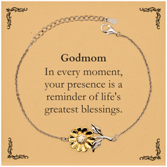 Godmom Thank You Gifts, Your presence is a reminder of life's greatest, Appreciation Blessing Birthday Sunflower Bracelet for Godmom