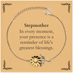 Stepmother Thank You Gifts, Your presence is a reminder of life's greatest, Appreciation Blessing Birthday Sunflower Bracelet for Stepmother