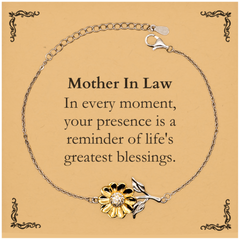 Mother In Law Thank You Gifts, Your presence is a reminder of life's greatest, Appreciation Blessing Birthday Sunflower Bracelet for Mother In Law