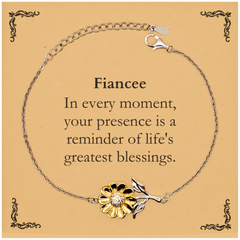 Fiancee Thank You Gifts, Your presence is a reminder of life's greatest, Appreciation Blessing Birthday Sunflower Bracelet for Fiancee