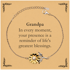 Grandpa Thank You Gifts, Your presence is a reminder of life's greatest, Appreciation Blessing Birthday Sunflower Bracelet for Grandpa