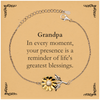 Grandpa Thank You Gifts, Your presence is a reminder of life's greatest, Appreciation Blessing Birthday Sunflower Bracelet for Grandpa