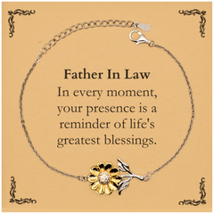 Father In Law Thank You Gifts, Your presence is a reminder of life's greatest, Appreciation Blessing Birthday Sunflower Bracelet for Father In Law