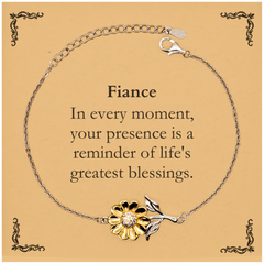 Fiance Thank You Gifts, Your presence is a reminder of life's greatest, Appreciation Blessing Birthday Sunflower Bracelet for Fiance