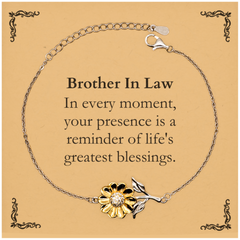 Brother In Law Thank You Gifts, Your presence is a reminder of life's greatest, Appreciation Blessing Birthday Sunflower Bracelet for Brother In Law