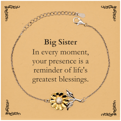 Big Sister Thank You Gifts, Your presence is a reminder of life's greatest, Appreciation Blessing Birthday Sunflower Bracelet for Big Sister
