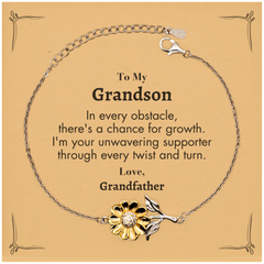 To My Grandson Sunflower Bracelet, I'm your unwavering supporter, Supporting Inspirational Gifts for Grandson from Grandfather