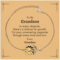 To My Grandson Sunflower Bracelet, I'm your unwavering supporter, Supporting Inspirational Gifts for Grandson from Grandma