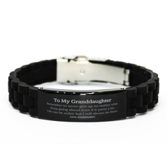 To My Granddaughter Inspirational Gifts from Grandmother, Life can be unfair but I will always be there, Encouragement Black Glidelock Clasp Bracelet for Granddaughter