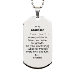 To My Grandson Silver Dog Tag, I'm your unwavering supporter, Supporting Inspirational Gifts for Grandson from Grandma