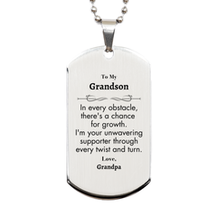 To My Grandson Silver Dog Tag, I'm your unwavering supporter, Supporting Inspirational Gifts for Grandson from Grandpa